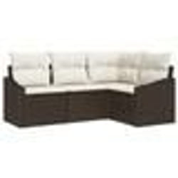 vidaXL Ensemble de canapé de jardin 4 pièces avec coussins Marron Poly Rattan