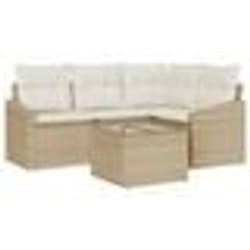 vidaXL Canapé de jardin 5 pièces avec coussins marron en rotin poly