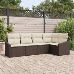 vidaXL Ensemble de canapé de jardin 5 pièces avec coussins en rattan poly brun