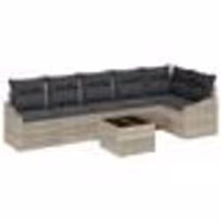 vidaXL Ensemble de canapé de jardin de 7 pièces avec coussins gris en poly rotin
