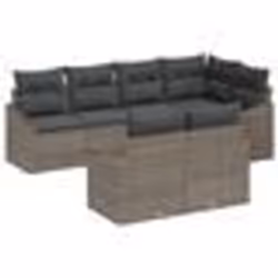 vidaXL Ensemble de Canapé de Jardin 7 Pièces avec Coussins Gris Poly Rattan