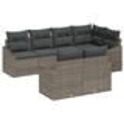 vidaXL Ensemble de Canapé de Jardin 7 Pièces avec Coussins Gris Poly Rattan