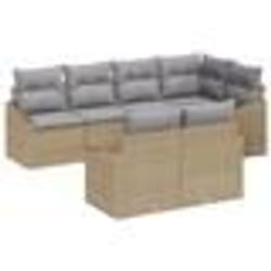 vidaXL Set de Canapé de Jardin 7 Pièces avec Coussins Beige Poly Rattan