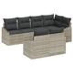 vidaXL Ensemble de canapés de jardin 7 pièces avec coussins gris clair rattan poly