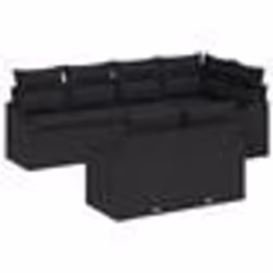 vidaXL Ensemble de 7 Canapés de Jardin Noir en Poly Rotin avec Coussins