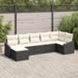 vidaXL Ensemble de Canapés de Jardin de 7 Pièces avec Coussins Noir Rotin Poly