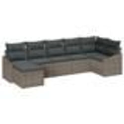vidaXL Ensemble de canapés de jardin 7 pièces avec coussins en poly rotin gris