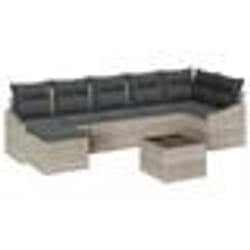 vidaXL Ensemble de Canapé de Jardin de 8 Pièces avec Coussins Gris Poly Rattan