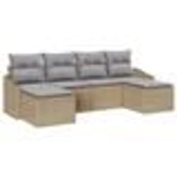 vidaXL Set de canapé de jardin de 6 pièces avec coussins en beige poly rattan