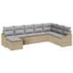 vidaXL Set de Canapé de Jardin 8 Pièces avec Coussins Beige Poly Rattan