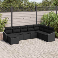 vidaXL Ensemble de Canapé de Jardin 8 Pièces avec Coussins en Poly Rattan Noir