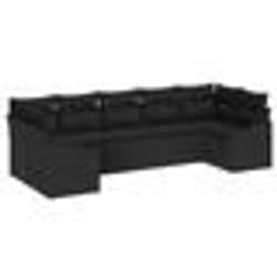 vidaXL Set de canapé de jardin 7 pièces avec coussins noir poly rattan