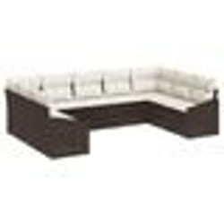 vidaXL Ensemble de Canapés de Jardin 9 Pièces avec Coussins Marron Rotin PE