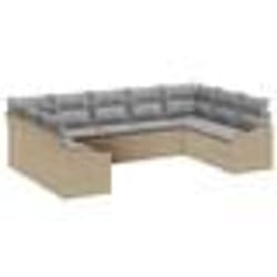 vidaXL Set de Canapé de Jardin 9 Pièces avec Coussins Beige Poly Rattan