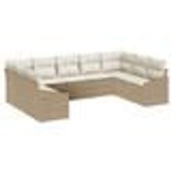 vidaXL Ensemble de Canapés de Jardin 9 Pièces avec Coussins Beige Poly Rattan