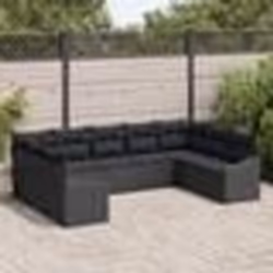 vidaXL Ensemble de canapé de jardin 9 pièces avec coussins noir poly rotin