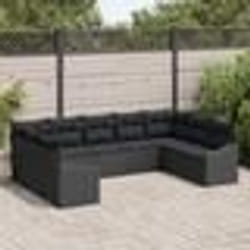 vidaXL Ensemble de canapé de jardin 9 pièces avec coussins noir poly rotin