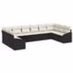 vidaXL Set de canapé de jardin 10 pièces avec coussins en poly rattan noir