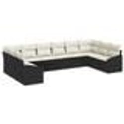 vidaXL Set de canapé de jardin 10 pièces avec coussins en poly rattan noir