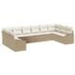 vidaXL Ensemble de canapé de jardin 10 pièces avec coussins Beige Rattan PE