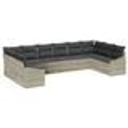 vidaXL ensemble de canapé de jardin 10 pièces avec coussins Gris Clair Rattan Poly