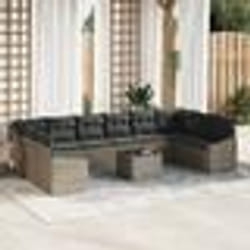 vidaXL Ensemble de Canapés de Jardin 10 Pièces avec Coussins Noir Rattan Poly