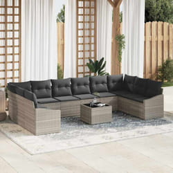 vidaXL Ensemble de canapé de jardin 11 pièces avec coussins Gris Poly Rattan