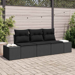 vidaXL Ensemble de Canapés de Jardin de 3 Pièces avec Coussins Noir Poly Rattan