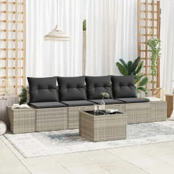 vidaXL Ensemble de canapé de jardin de 5 pièces avec coussins gris clair en poly rotin