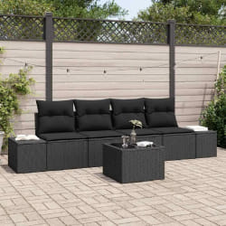 vidaXL Ensemble de canapé de jardin de 5 pièces avec coussins noir en poly rotin