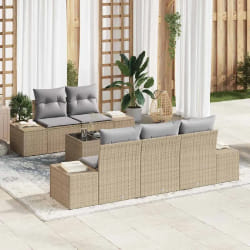 vidaXL Ensemble de canapés de jardin 6 pièces avec coussins Beige Poly Rotin