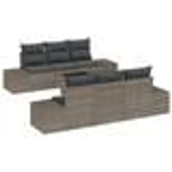 vidaXL Ensemble de Canapé de Jardin de 7 Pièces avec Coussins Gris Poly Rattan