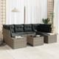 vidaXL Ensemble de sofa de jardin de 7 pièces avec coussins gris en poly rotin