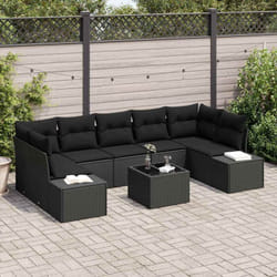 vidaXL Set de Canapé de Jardin 8 Pièces avec Coussins Noirs en Rattan Poly