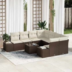 vidaXL Ensemble de Canapé de Jardin 9 Pièces avec Coussins Marron Poly Rattan