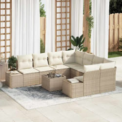 vidaXL Ensemble de canapé de jardin 9 pièces avec coussins Beige en poly rotin