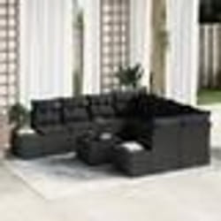 vidaXL Ensemble de canapé de jardin 9 pièces avec coussins en poly rotin noir