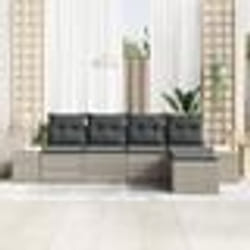 vidaXL Ensemble de Canapés de Jardin 5 Pièces avec Coussins Gris Clair en Rotin