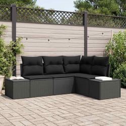 vidaXL Ensemble de canapé de jardin 4 pièces avec coussins noir poly rattan