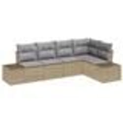 vidaXL Ensemble de Canapés de Jardin 5 Pièces avec Coussins Beige Poly Rattan