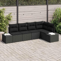 vidaXL Ensemble de canapé de jardin de 5 pièces avec coussins en poly rattan noir