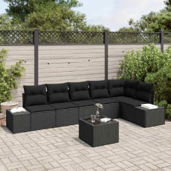 vidaXL Ensemble de canapé de jardin avec coussin 7 pcs Noir Poly rotin