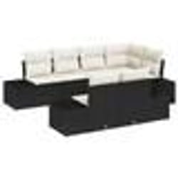 vidaXL Ensemble de Canapé de Jardin 7 Pièces avec Coussins Noir en Rotin Synthétique