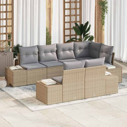 vidaXL Ensemble de canapés de jardin 7 pièces avec coussins en rotin beige