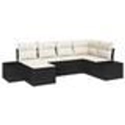 vidaXL Canapé de Jardin 6 Pièces avec Coussins Noir Poly Rattan