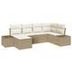 vidaXL Ensemble de canapé de jardin 6 pièces avec coussins - Rattan poly beige