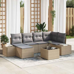 vidaXL Ensemble de canapé de jardin 7 pièces avec coussins en poly rattan noir