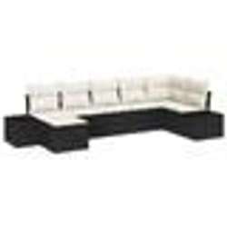 vidaXL Ensemble de canapé de jardin 7 pièces avec coussins Noir Poly Rattan