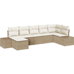 Ensemble de 7 pièces de canapé de jardin Beige avec coussins en Rotin vidaXL