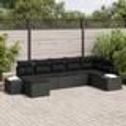 vidaXL Ensemble de canapé de jardin 7 pièces avec coussins en poly rattan noir